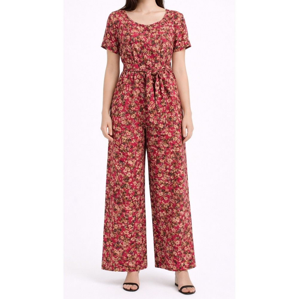 Vintage 90s Boho Wide‎ Leg Jumpsuit Medium Cottage Country Prairie Floral Retro